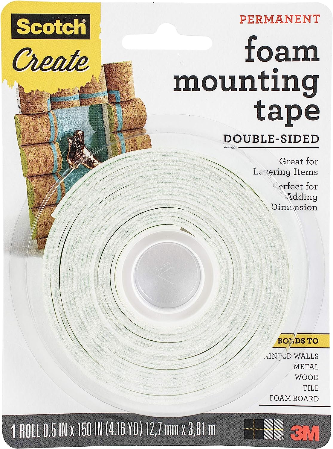 230816082533469_1 Scotch Mounting, Fastening, & Surface Protection Scotch Foam Mounting Tape, 1/2-inch x 150-inches, White, 1-Roll (4013), 1/2"x150", Clear - Image 1